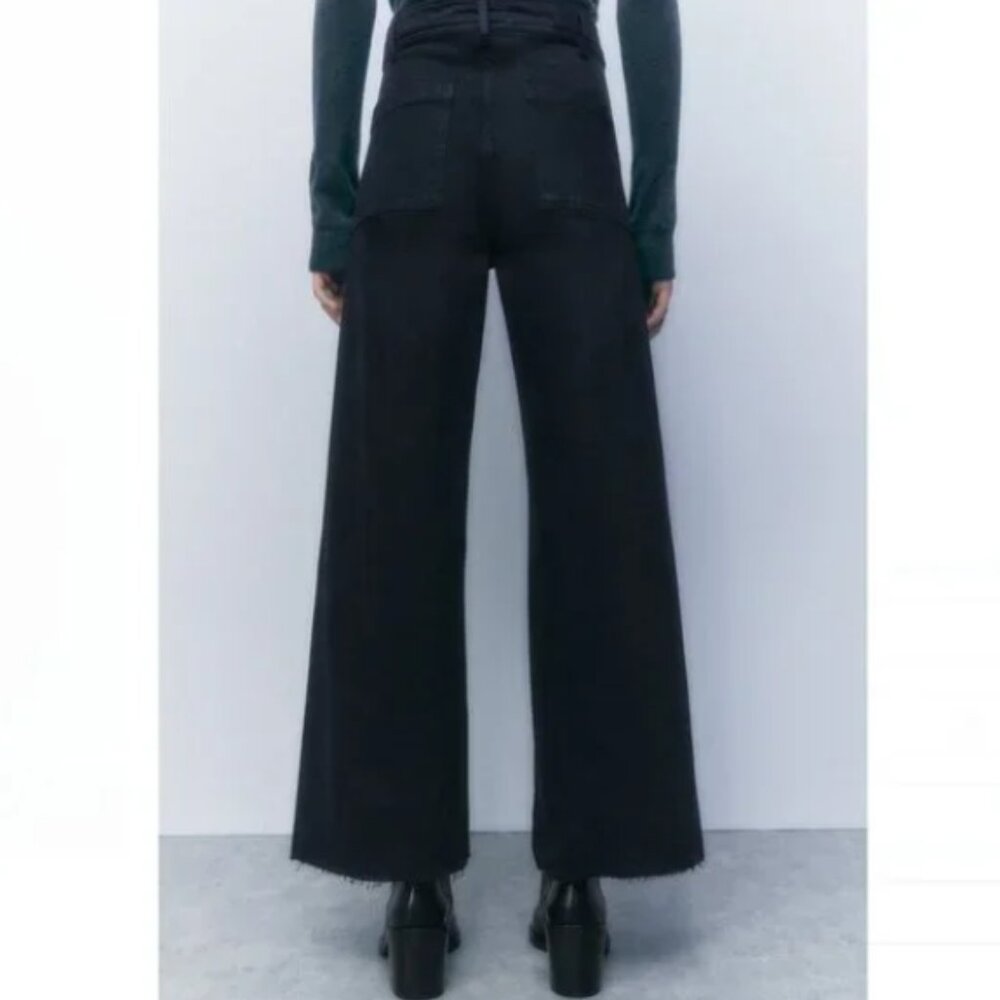 NEW! Zara 'The Marine' Straight Jeans in PURE BLACK (0) - Picture 7 of 10